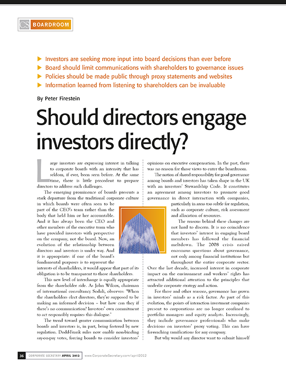 Should Directors Engage Investors Directly? | Shareholder Engagement